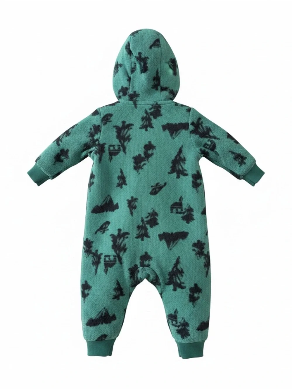 Carter's Baby 2 Pc Set 3M Hooded Forest Print Fleece One-Piece Navy Plaid Bundle